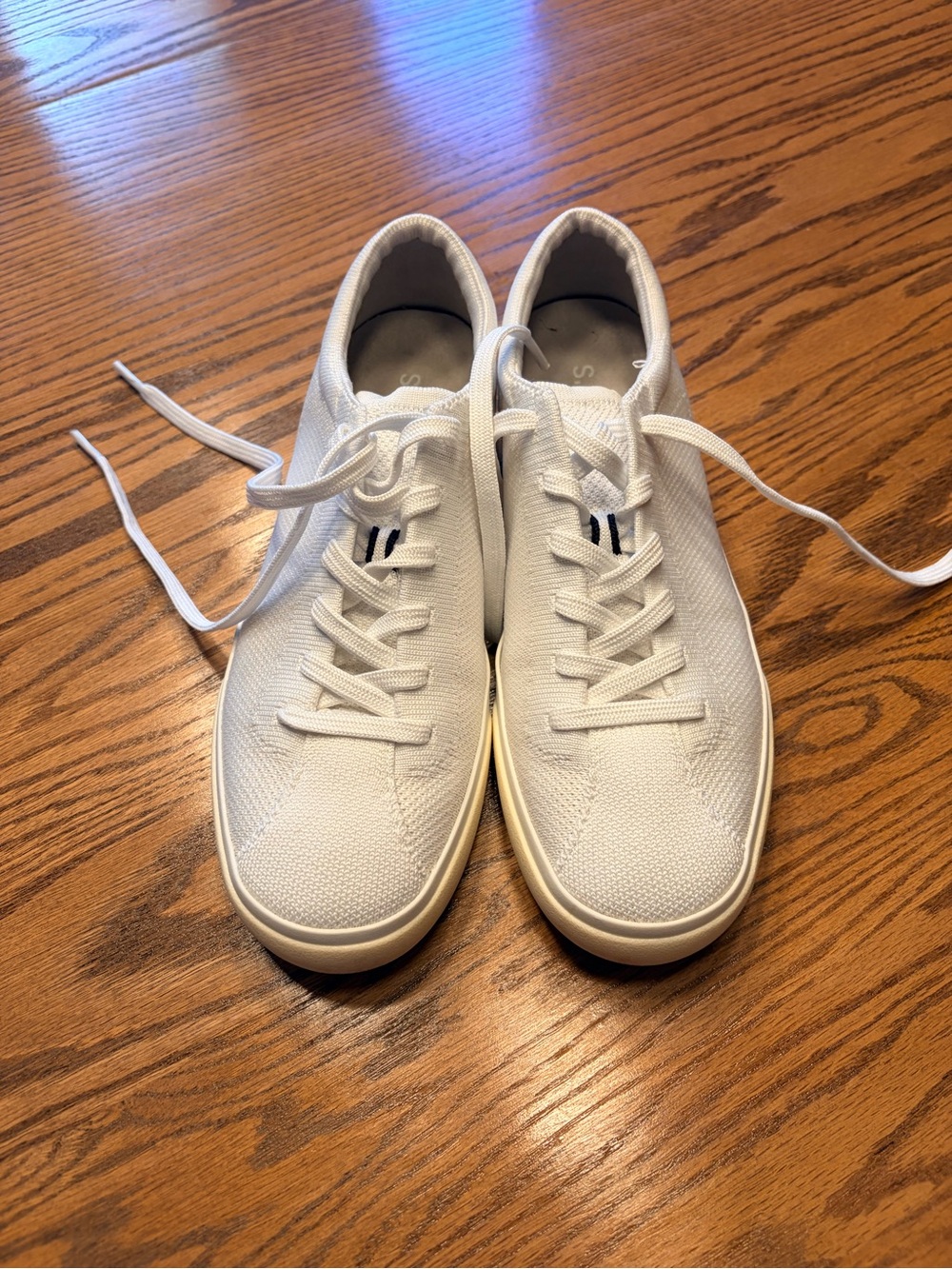 Rothy's White Knit Lace-Up Sneakers with Navy Accents